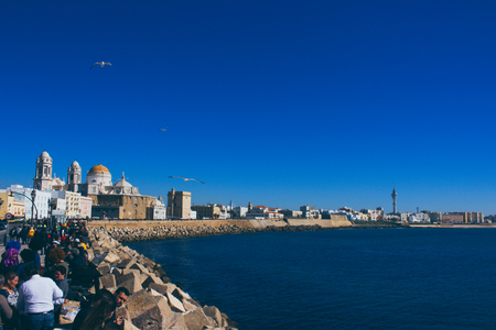 Seafront. Embankment and sea view in Cádiz. Picture taken ? ? "February 10, 2018.のeditorial素材