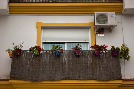Balcony Balcony with flower pots. Estepona, Malaga, Spain. Picture taken on 24 february 2018.のeditorial素材