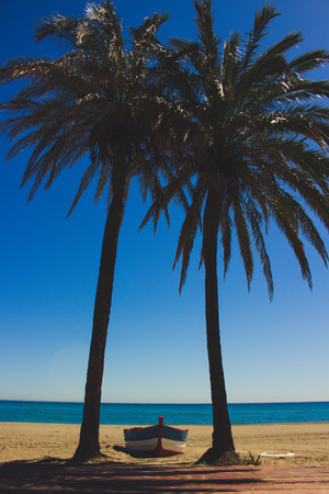 Boat. Lonely boat on the beach in Estepona.の写真素材