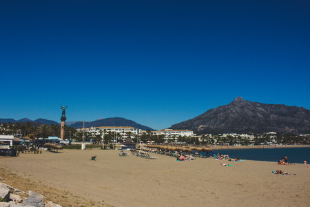 Beach. Beach in Puerto Banus, Marbella, Malaga, Costa del Sol, Spain. Picture taken on 27 march 2018.のeditorial素材