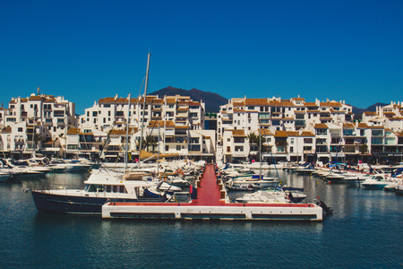 Port. Port of Puerto Banus, Marbella, Malaga, Costa del Sol, Spain. Picture taken on 27 march 2018.のeditorial素材