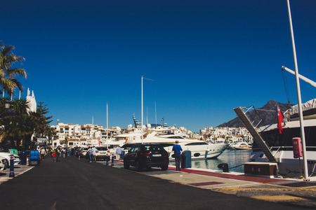 Port. Port of Puerto Banus, Marbella, Malaga, Costa del Sol, Spain. Picture taken on 27 march 2018.のeditorial素材