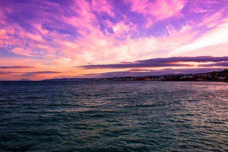 Sunset View of Gibraltar from the beach of Estepona. Mediterranean seaの写真素材