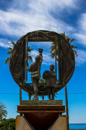 Sculpture Boys and Window sculpture by Eduardo Soriano in Marbella. Malaga province, Andalusia, Spain. Picture taken ? ? "3 May 2018.のeditorial素材