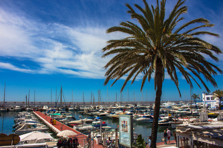 Harbor. Sunny day at the port of Marbella. Malaga province, Andalusia, Spain. Picture taken ? ? "3 May 2018.のeditorial素材