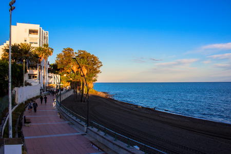 Promenade The promenade of Estepona in front of the sunset. Malaga province, Andalusia, Spain. Picture taken ? ? "4 May 2018.のeditorial素材