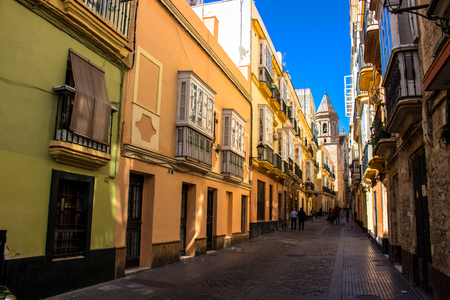 Street. A sunny day in the street of Cadiz. Andalusia, Spain. Picture taken ? ? "6 May 2018.のeditorial素材