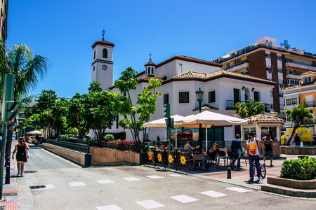 Church. Parroquia de Nuestra Se  ora del Carmen in Fuengirola. Malaga province, Andalusia, Spain. Picture taken   "15 May 2018.のeditorial素材