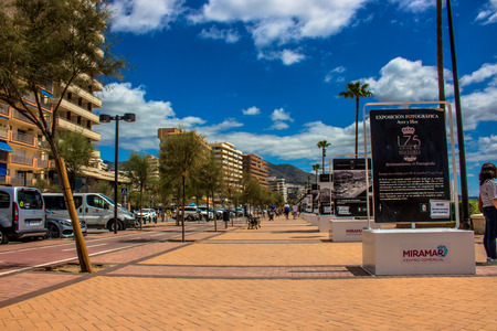 Promenade A sunny day on the beach of Fuengirola. Malaga province, Andalusia, Spain. Picture taken ? ? "5 june 2018.のeditorial素材