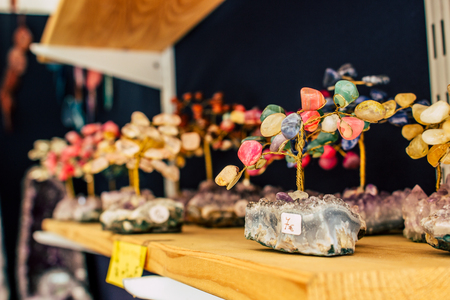 Souvenir shop. THE XVIII INTERNATIONAL ARTESANIA SHOW: Located in the Antonio Banderas Square of Puerto Banus city, Marbella, Andalusia, Spain. Picture taken ? ? "19 july 2018.のeditorial素材