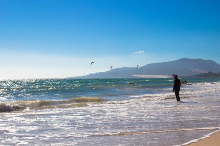 Beach Punta Paloma? beach and Kiteboarding. Tarifa, Andalusia, Spain. Picture taken 29 july 2018.のeditorial素材