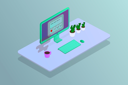 Desktop computer. Vector isometric concept of office work station.のイラスト素材