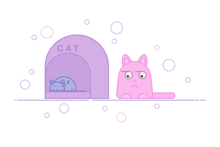 Cat and mouse. Cat and mouse sleeping in a cat's house. Flat vector illustration.のイラスト素材