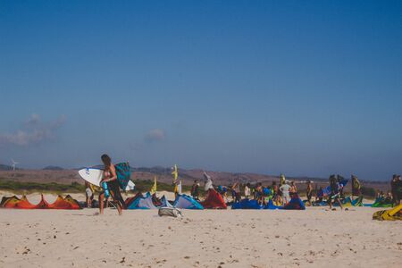 Kitesurfing. Summer landscape. Punta Paloma beach, Tarifa, Spain. Picture taken? August 27, 2018.のeditorial素材