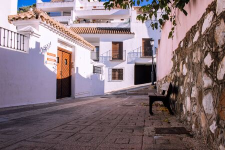 Street. A small traditional Spanish street. Benahavis village, Costa del Sol, Andalusia, Spain. Picture taken? 23 september 2018.のeditorial素材