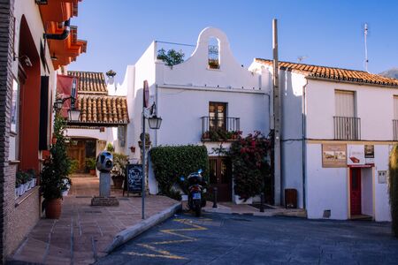 Street. A small traditional Spanish street. Benahavis village, Costa del Sol, Andalusia, Spain. Picture taken? 23 september 2018.のeditorial素材