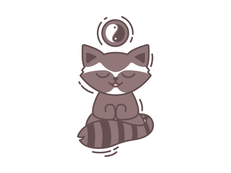 Raccoon in lotus position with yin and yang sign.のイラスト素材