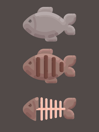 Three images of fish - alive, roasted and leftovers.のイラスト素材