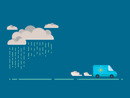 Blue van on blue background. Flat vector illustration.のイラスト素材