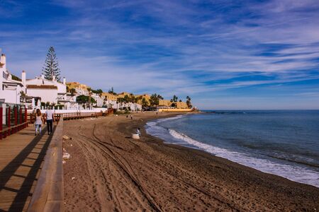 Promenade. Calahonda Beach, Mijas, Costa del Sol Occidental, Malaga, Andalusia, Spain. Picture taken? 2 December 2018.のeditorial素材