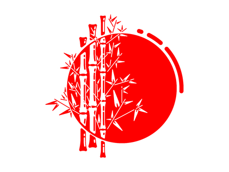 Bamboo and sun. Bamboo forest set in red on a white background. Flat vector illustration.のイラスト素材