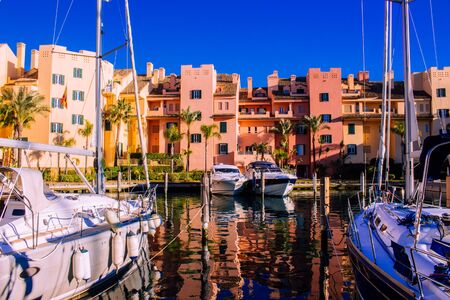 Port of Sotogrande. Port, sea, yachts and colorful houses. Sotogrande, Costa del Sol, Andalusia,...