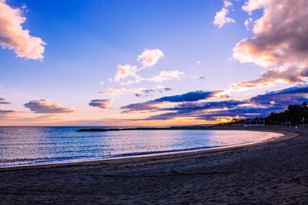 Sunset. Sunset and Mediterranean sea. Puerto Banus, Marbella, Costa del Sol, Andalusia, Spain. Picture taken? 20 January 2019.のeditorial素材