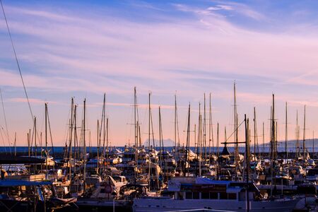 Port. Evening at the port. Estepona, Malaga, Andalusia, Spain. Picture taken? 10 February 2019.のeditorial素材