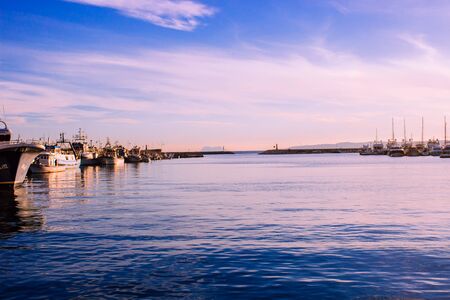 Port. Evening at the port. Estepona, Malaga, Andalusia, Spain. Picture taken? 10 February 2019.のeditorial素材