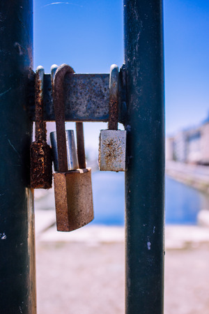 Lock. Locks on the bridge as a sign of love and loyalty.の写真素材