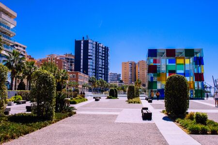 Cube. Multi-colored cube in the center of Malaga. Costa del Sol, Andalusia, Spain. Picture taken? 15 March 2019.のeditorial素材