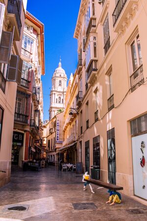 Street. Sunny day in Malaga. Costa del Sol, Andalusia, Spain. Picture taken? 15 March 2019.のeditorial素材