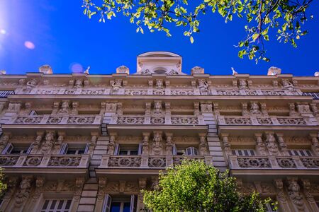Facade. Classic facades in Madrid city center. Madrid, Spain. Picture taken? 26 April 2019.のeditorial素材