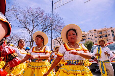 25th INTERNATIONAL VILLAGES FAIR in Fuengirola. The multicultural parade, in which all the delegations at each edition of? FIP? take part Andalusia, Spain. Picture taken? 1 May 2019.のeditorial素材