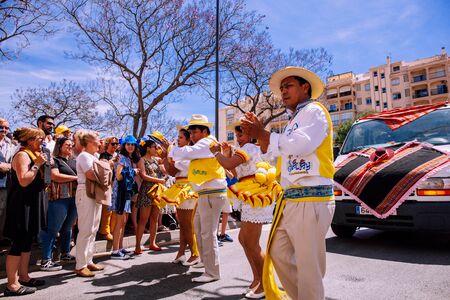 25th INTERNATIONAL VILLAGES FAIR in Fuengirola. The multicultural parade, in which all the delegations at each edition of? FIP? take part Andalusia, Spain. Picture taken? 1 May 2019.のeditorial素材