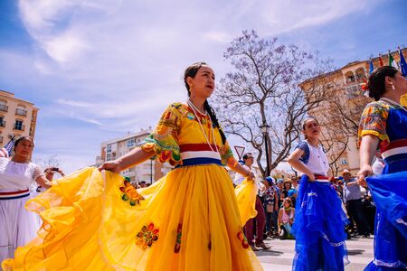 25th INTERNATIONAL VILLAGES FAIR in Fuengirola. The multicultural parade, in which all the delegations at each edition of? FIP? take part Andalusia, Spain. Picture taken? 1 May 2019.のeditorial素材