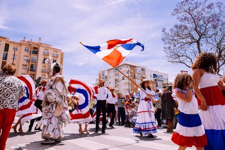 25th INTERNATIONAL VILLAGES FAIR in Fuengirola. The multicultural parade, in which all the delegations at each edition of? FIP? take part Andalusia, Spain. Picture taken? 1 May 2019.のeditorial素材