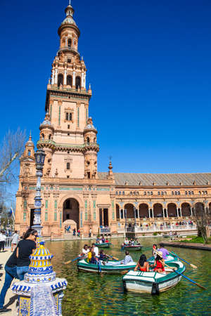 Spain Square. (Plaza de Espana), Seville, Andalucia, Spain. Picture taken 24 March 2020.のeditorial素材