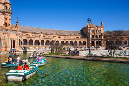 Spain Square. (Plaza de Espana), Seville, Andalucia, Spain. Picture taken 24 March 2020.のeditorial素材