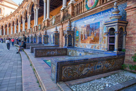 Spain Square. (Plaza de Espana), Seville, Andalucia, Spain. Picture taken 24 March 2020.のeditorial素材