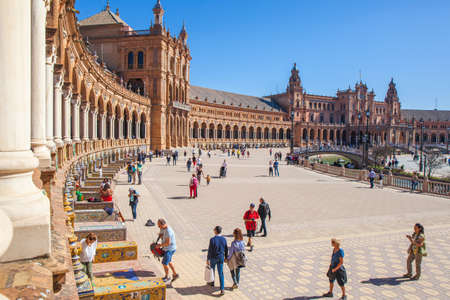 Spain Square. (Plaza de Espana), Seville, Andalucia, Spain. Picture taken 24 March 2020.のeditorial素材