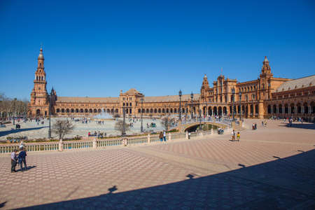 Spain Square. (Plaza de Espana), Seville, Andalucia, Spain. Picture taken 24 March 2020.のeditorial素材