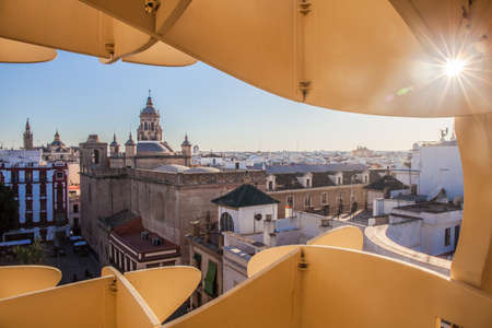 Seville view. Metropol Parasol. (Setas de Sevilla) best view of the city of Seville, Andalusia, Spain. Picture taken 23 March 2020.のeditorial素材