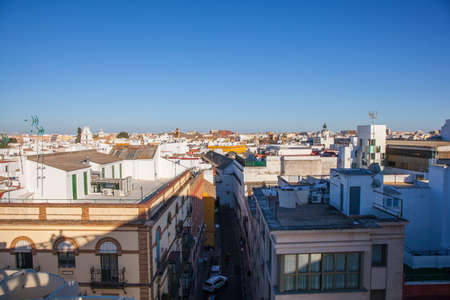 Seville view. Metropol Parasol. (Setas de Sevilla) best view of the city of Seville, Andalusia, Spain. Picture taken 23 March 2020.のeditorial素材