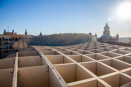 Seville view. Metropol Parasol. (Setas de Sevilla) best view of the city of Seville, Andalusia, Spain. Picture taken 23 March 2020.のeditorial素材