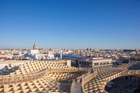 Seville view. Metropol Parasol. (Setas de Sevilla) best view of the city of Seville, Andalusia, Spain. Picture taken 23 March 2020.のeditorial素材
