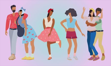 Young fashion people guys and girls have fun and have fun in beautiful clothes bright colorsのイラスト素材