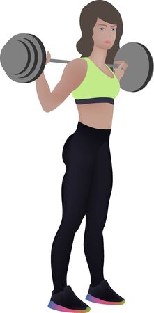 Beautiful and strong girl in the sports hall is engaged with a barbell.のイラスト素材