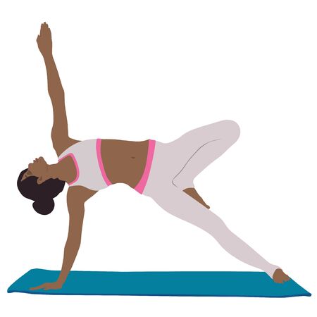 Girl doing yoga in a white sports top and leggings stands in a poseのイラスト素材