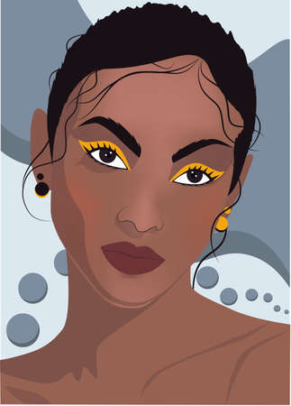 Illustration modern painting portrait of a beautiful african american model bright makeup backgroundのイラスト素材